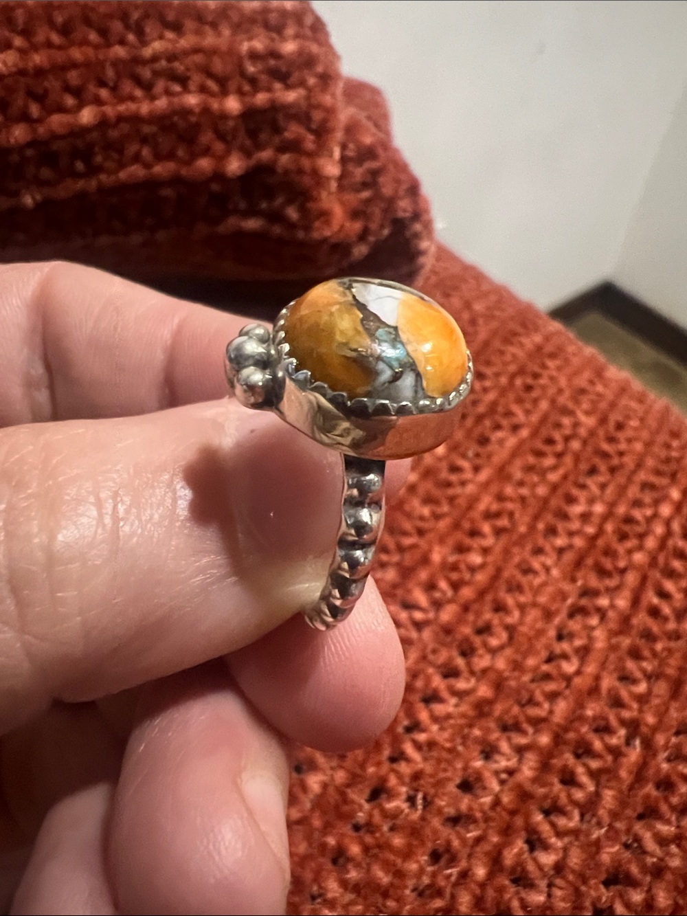 Sterling Silver Spiny Oyster Turquoise Ring Size 7
